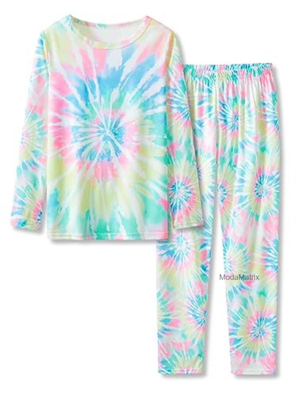 Girls Tie Dye Long Sleeve Pajama Set 2 Piece Pull On Polyester Sleepwear Size 6